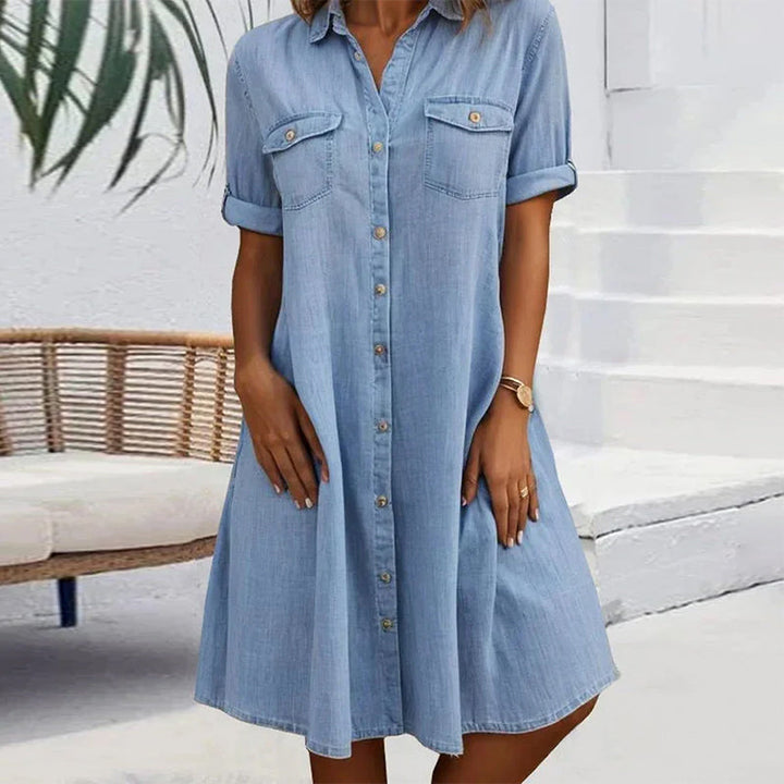 Amelia™ - Midi Dress with Lapel Collar and Button