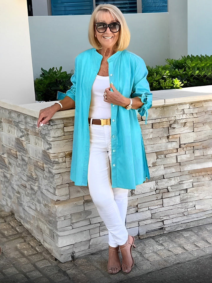 Mia™ - Long Buttoned Cotton Shirt Jacket
