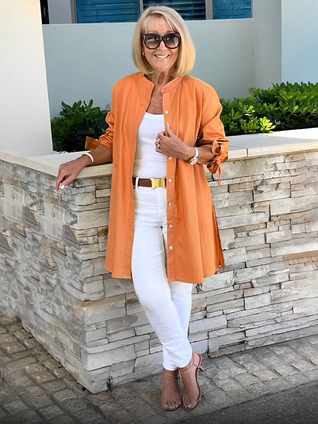 Mia™ - Long Buttoned Cotton Shirt Jacket