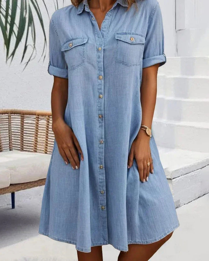 Amelia™ - Midi Dress with Lapel Collar and Button