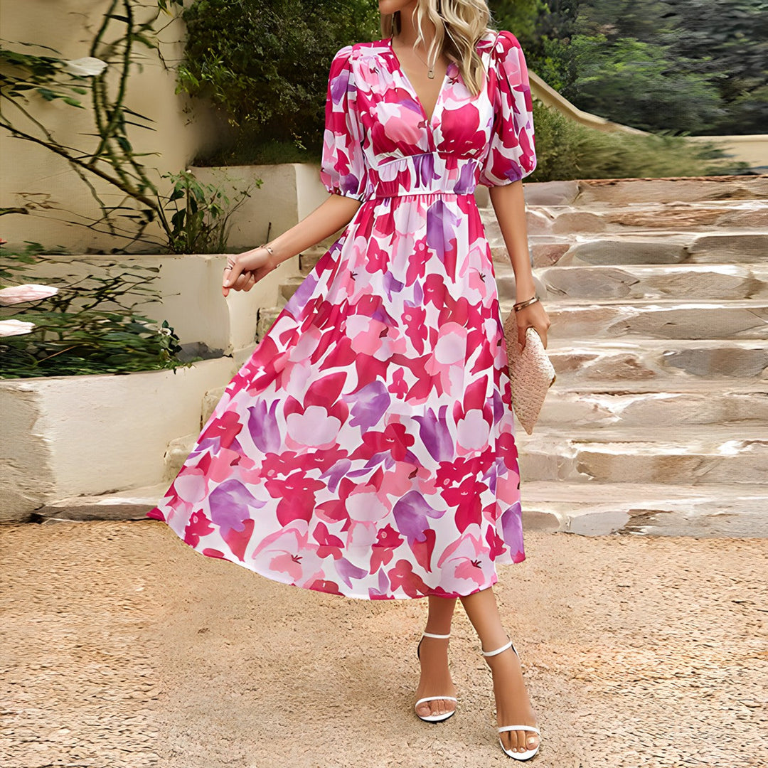 Rose - Elegant V-Neck Dress