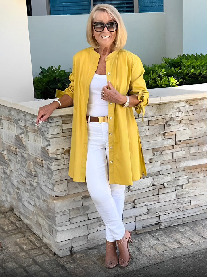 Mia™ - Long Buttoned Cotton Shirt Jacket
