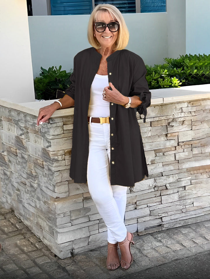 Mia™ - Long Buttoned Cotton Shirt Jacket