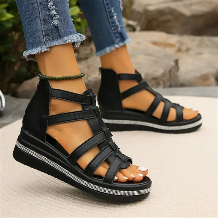 Isla™ - Wedge Sandals with Rhinestone Decoration