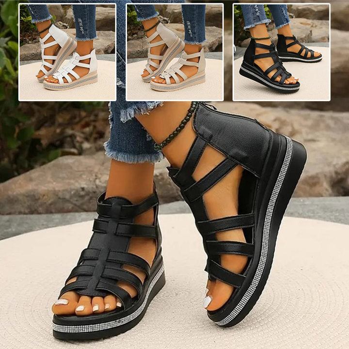 Isla™ - Wedge Sandals with Rhinestone Decoration