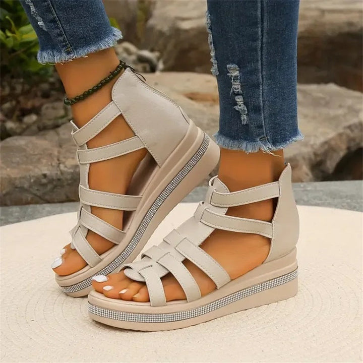 Isla™ - Wedge Sandals with Rhinestone Decoration