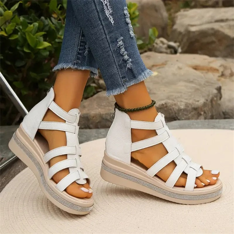 Isla™ - Wedge Sandals with Rhinestone Decoration