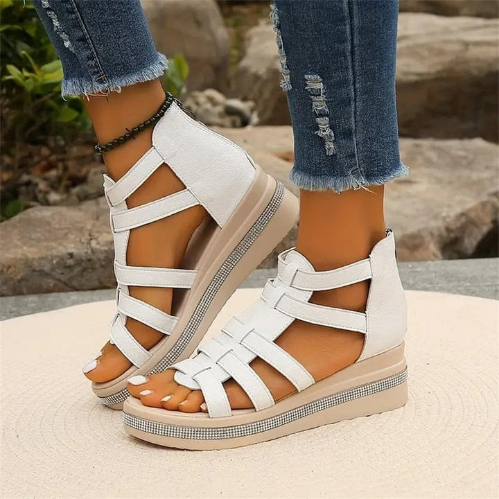 Isla™ - Wedge Sandals with Rhinestone Decoration