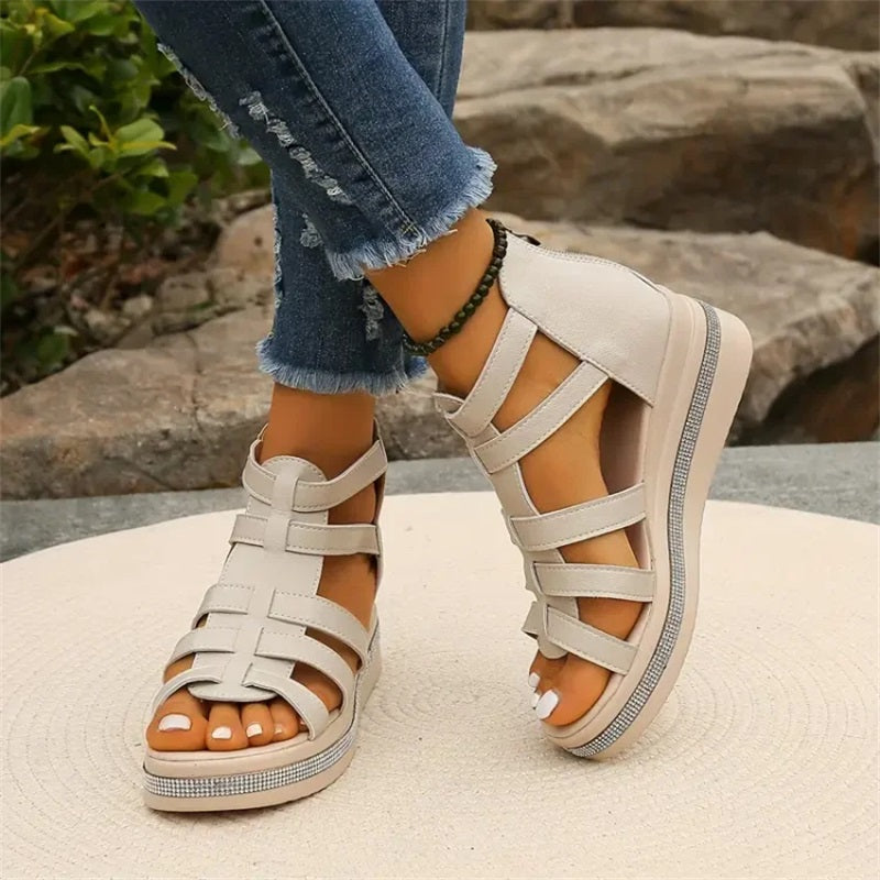 Isla™ - Wedge Sandals with Rhinestone Decoration