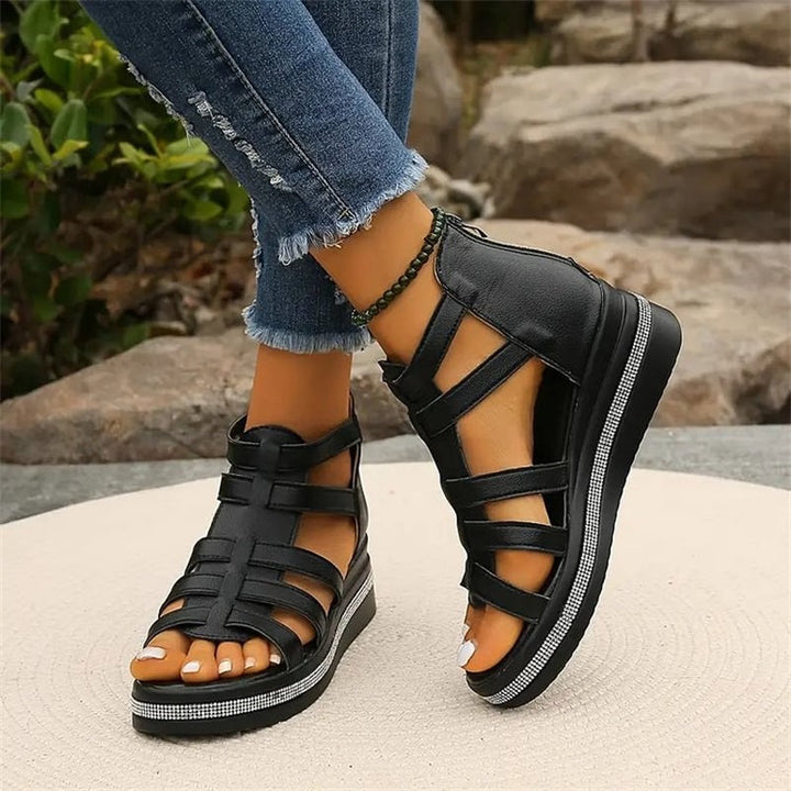 Isla™ - Wedge Sandals with Rhinestone Decoration