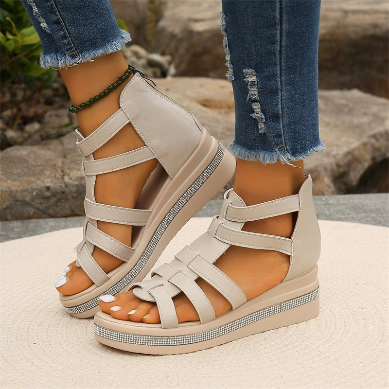 Isla™ - Wedge Sandals with Rhinestone Decoration